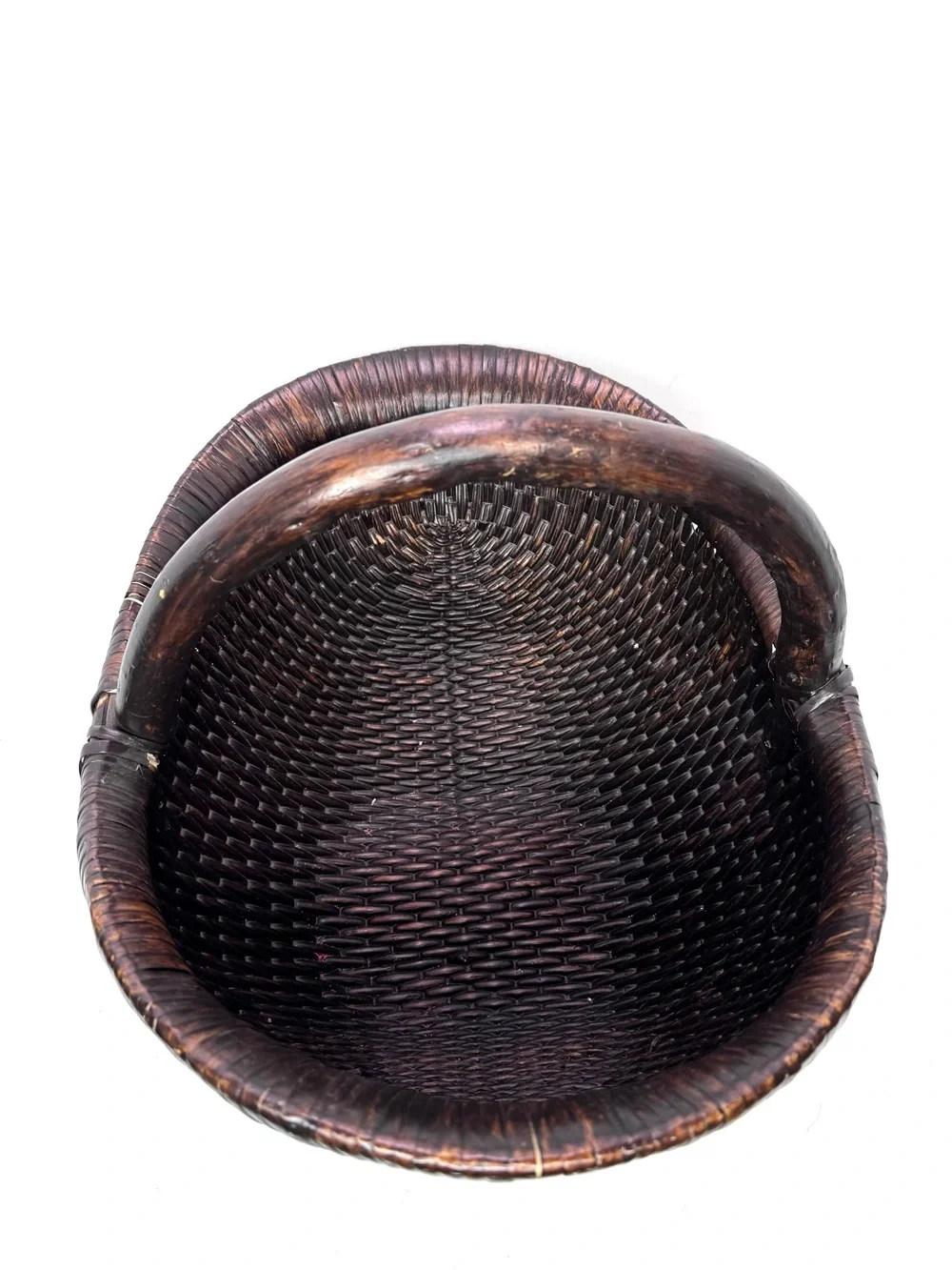 Vintage-Inspired Wicker Basket Brown Willow Large Handwoven One Handle